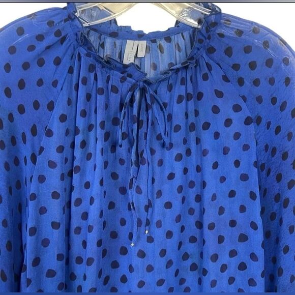 NWOT Bl^nk London AnthropologieBlue Polka Dot Sheer Long Sleeve Blouse - Size M - Picture 3 of 10